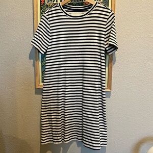 Lou & Grey Ivory Blue Stripe Short Sleeve Dress